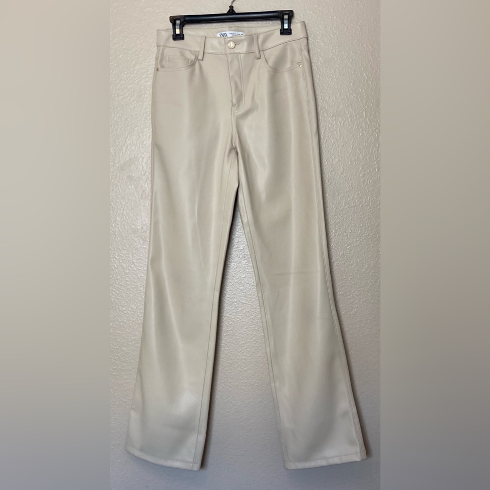 Cream Faux Leather Pants